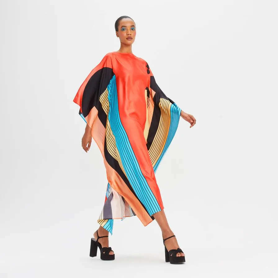 Sunset Disco Satin Silk Kaftan Dress