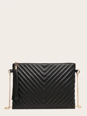 Tassel Decor Chevron Chain Square Bag