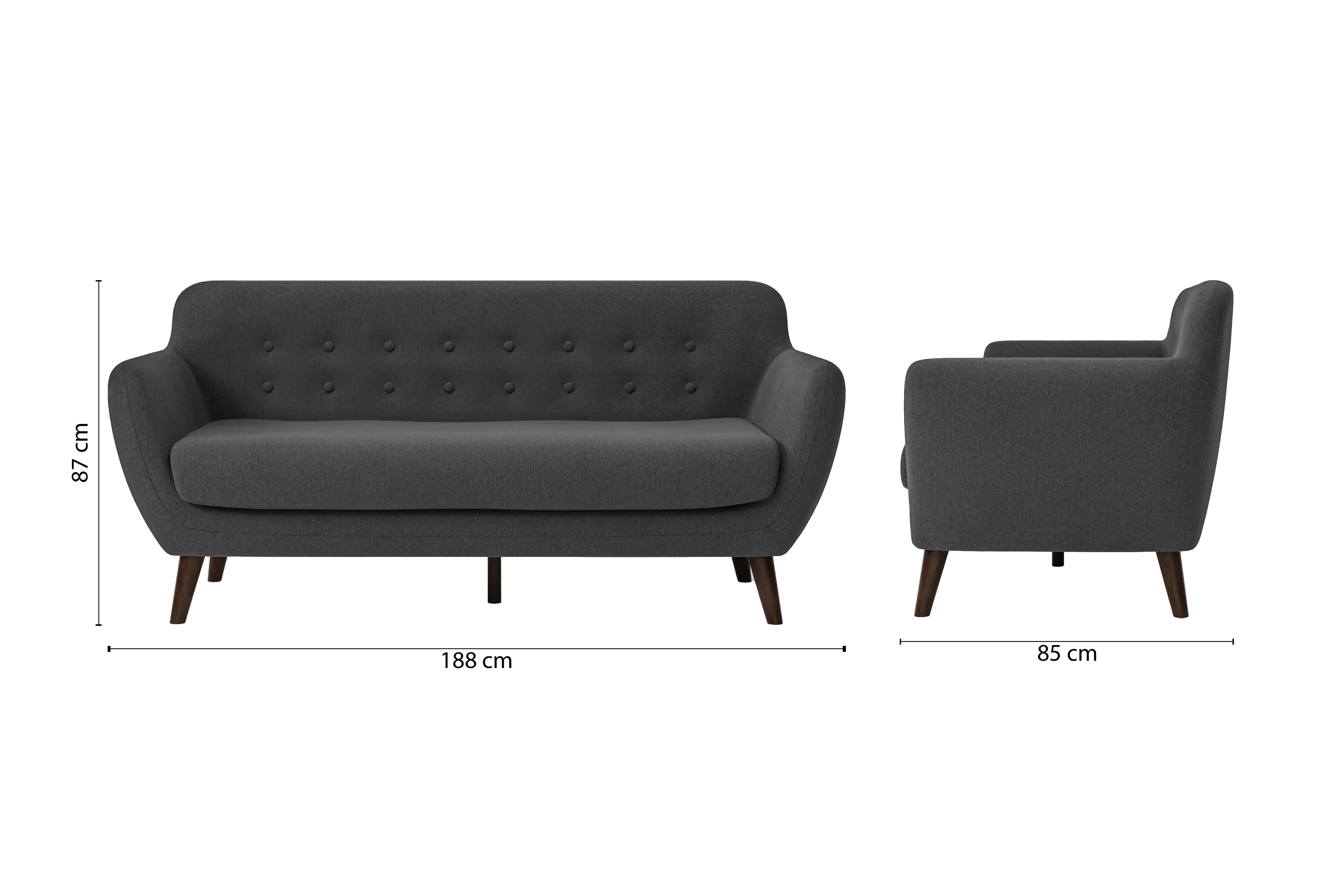 Terni 3 Seater Sofa Dark Grey Linen Fabric