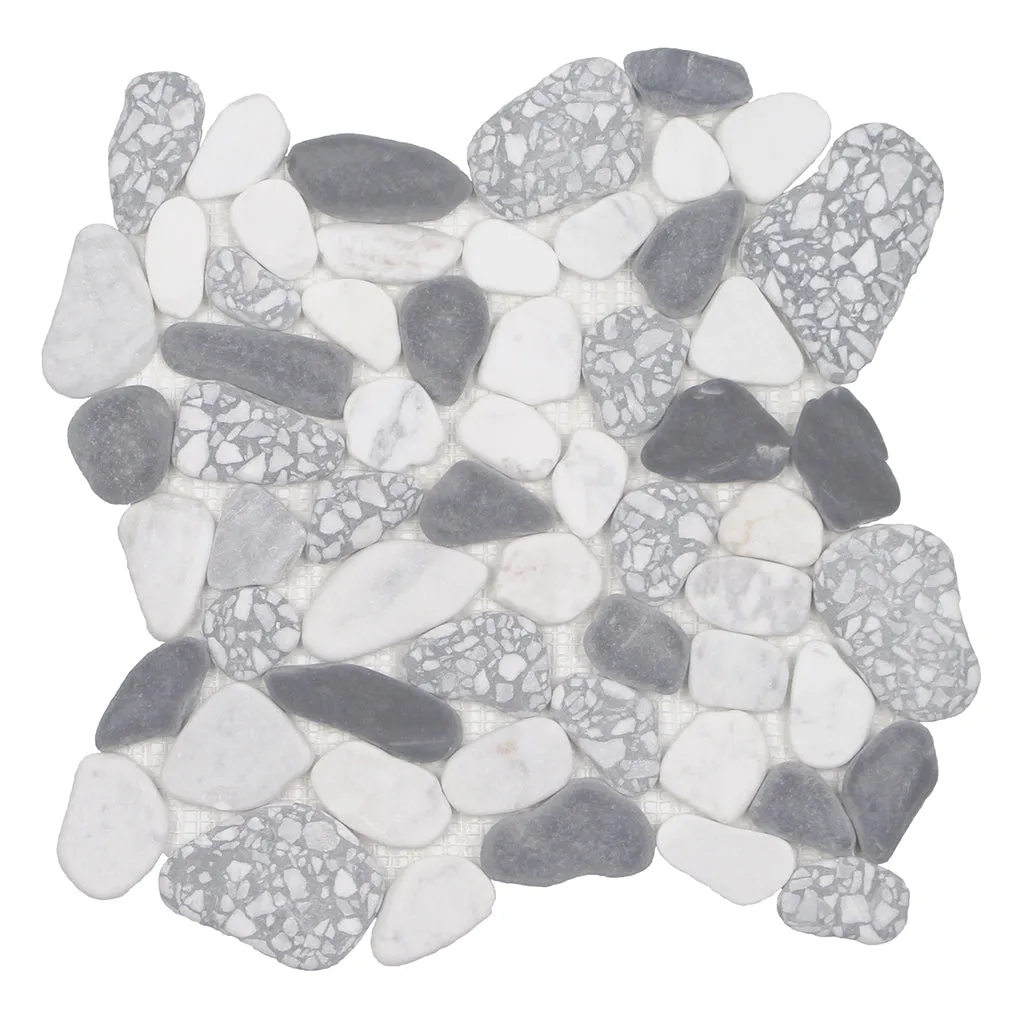 Terrazzo Carrara Nero Smoke - Shaved Pebble Tile