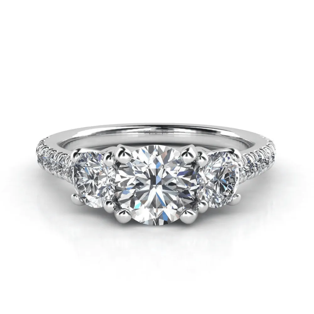 Three-Stone Diamond Engagement Ring - Elegant Trio in White Gold