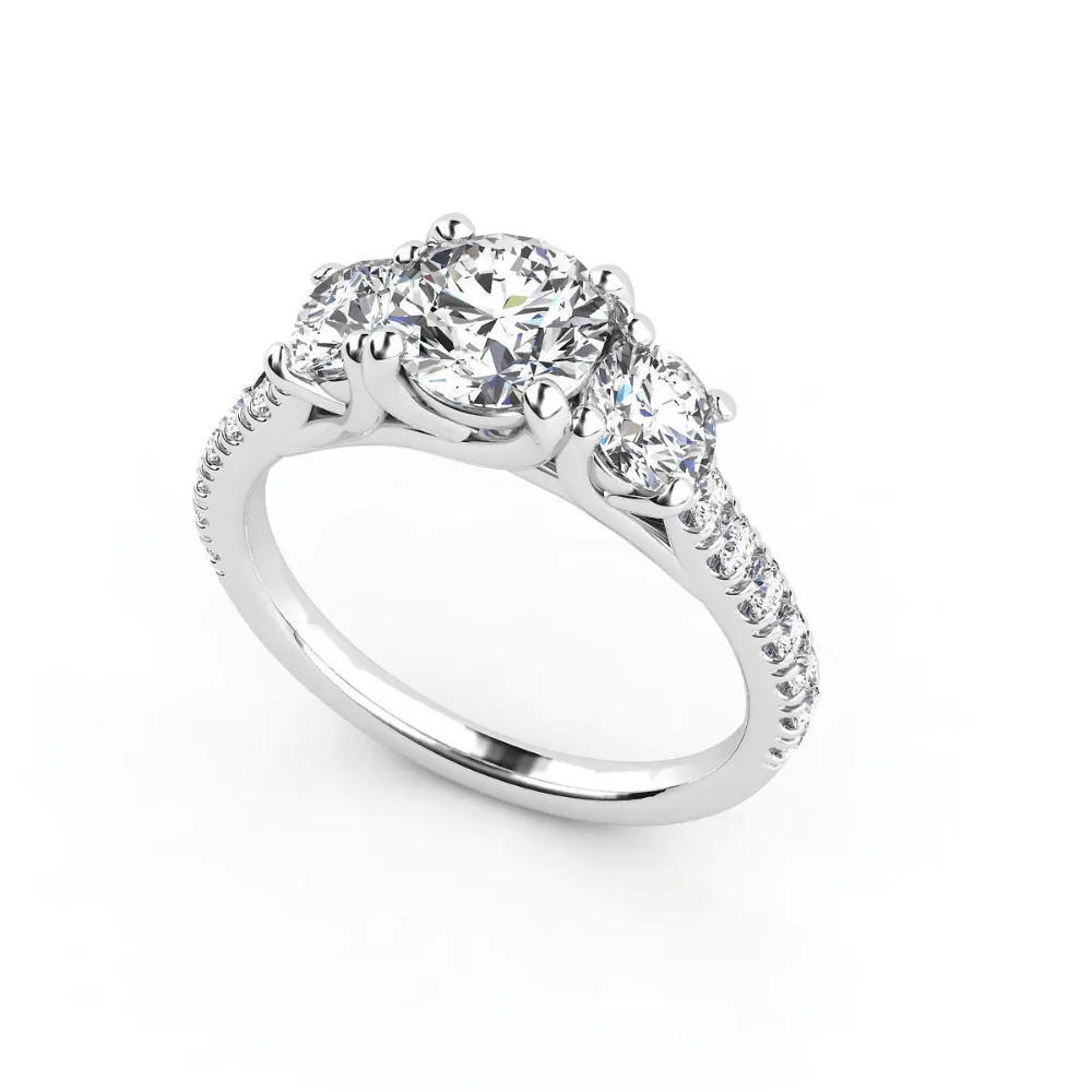 Three-Stone Diamond Engagement Ring - Elegant Trio in White Gold