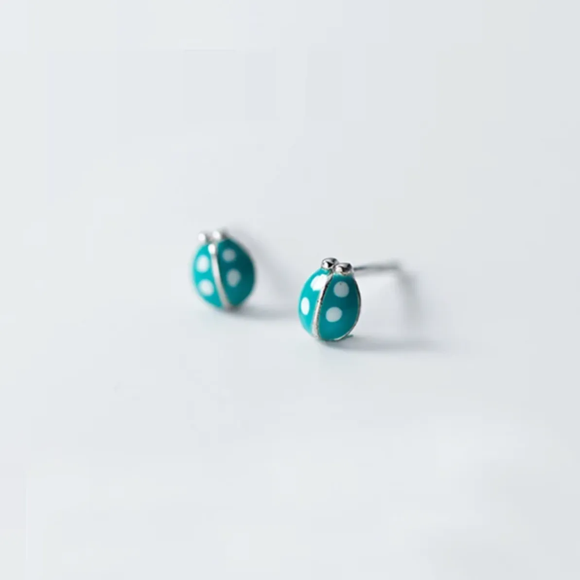 Tiny Teal Ladybugs - Sterling Silver Studs - Hello Gorgeous (2102-F)