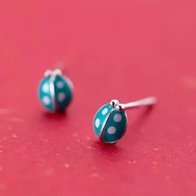 Tiny Teal Ladybugs - Sterling Silver Studs - Hello Gorgeous (2102-F)