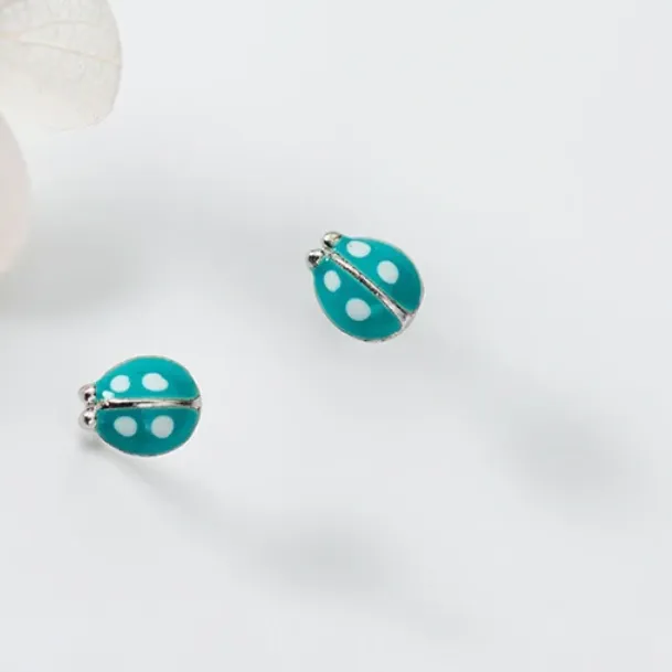 Tiny Teal Ladybugs - Sterling Silver Studs - Hello Gorgeous (2102-F)