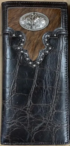 Top Notch Accessories 126CF Coffee Alligator Print With Bull Rider Concho Wallet