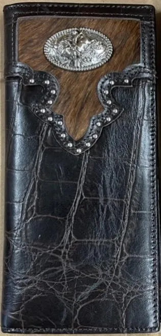 Top Notch Accessories 126CF Coffee Alligator Print With Bull Rider Concho Wallet
