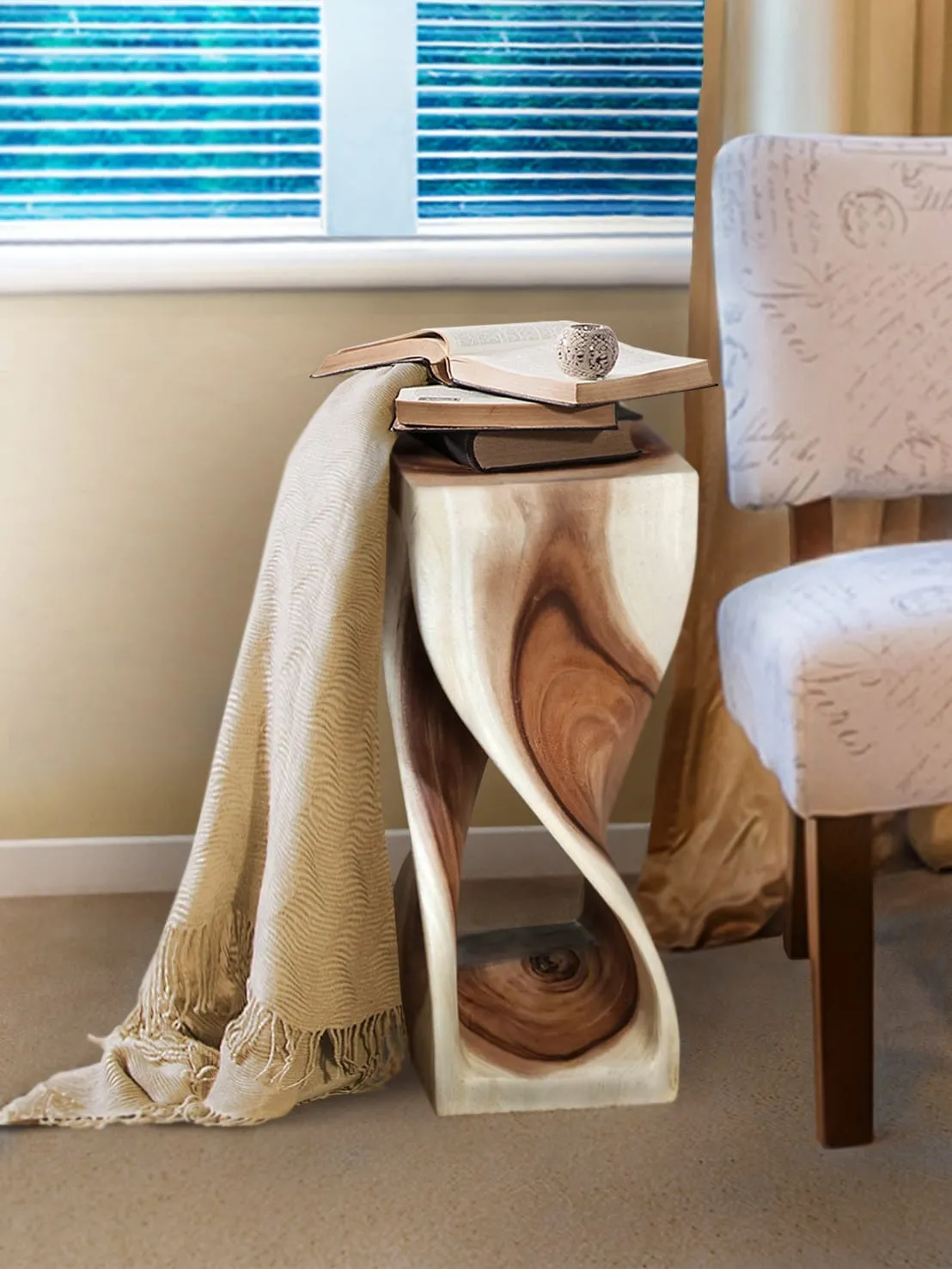 Twisted side table 76cm Single Twist Acacia Wood Side Table, Corner Table, Bar stool Clear Finish