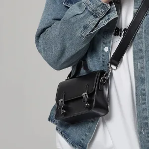 UAKISS  -  Retro Men's Messenger Bag Simple Small Squre Phone Purse Wide Shoulder Strap Crossbody Bag Mini Full Flap Pu Leather Satchel Bag