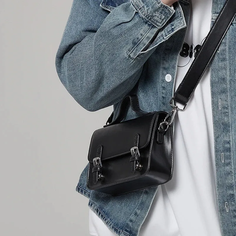 UAKISS  -  Retro Men's Messenger Bag Simple Small Squre Phone Purse Wide Shoulder Strap Crossbody Bag Mini Full Flap Pu Leather Satchel Bag