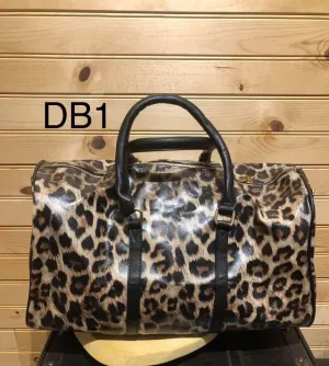 Vegan Leather Duffle Bag with Strap - DB1 - Brown Leopard