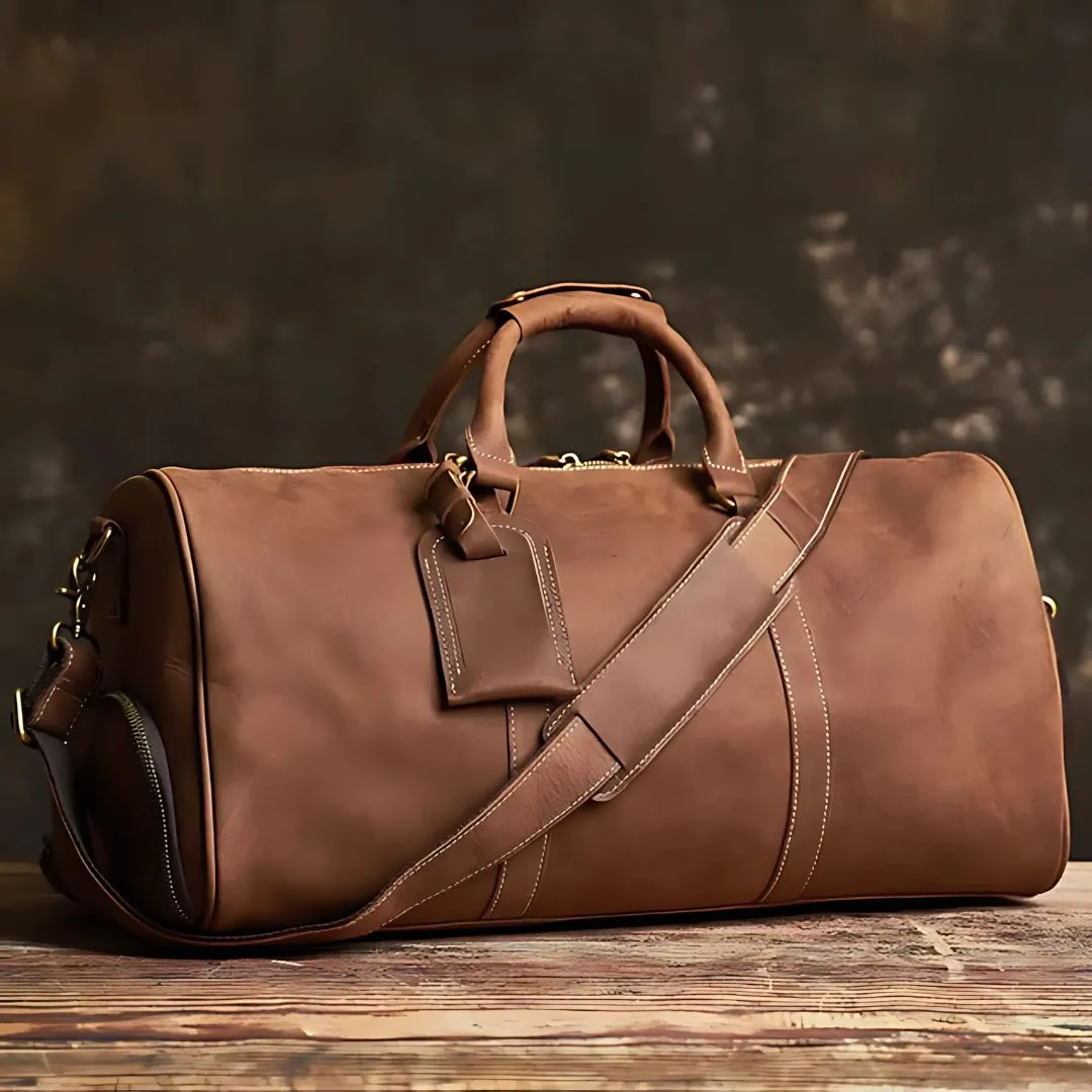 Vintage Leather Duffle Travel Bag
