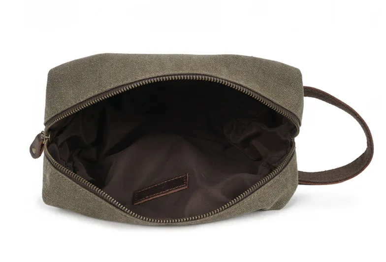 Vintange Leather Waterproof Canvas Toilet Bag