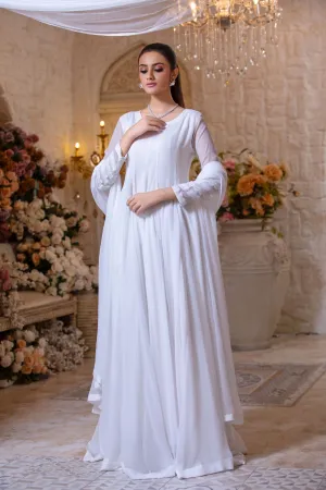 White Embellished Chiffon Frock (Mah-Noor)