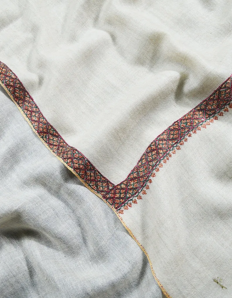 white embroidery pashmina stole 8134