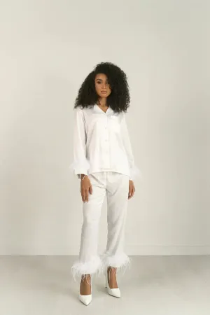 White Satin Stylish Feather PJs