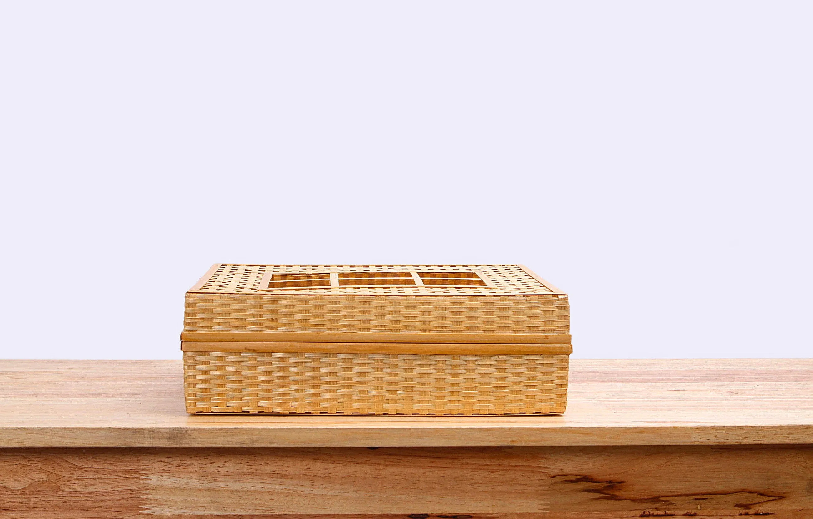 Wicker bamboo square box with lid