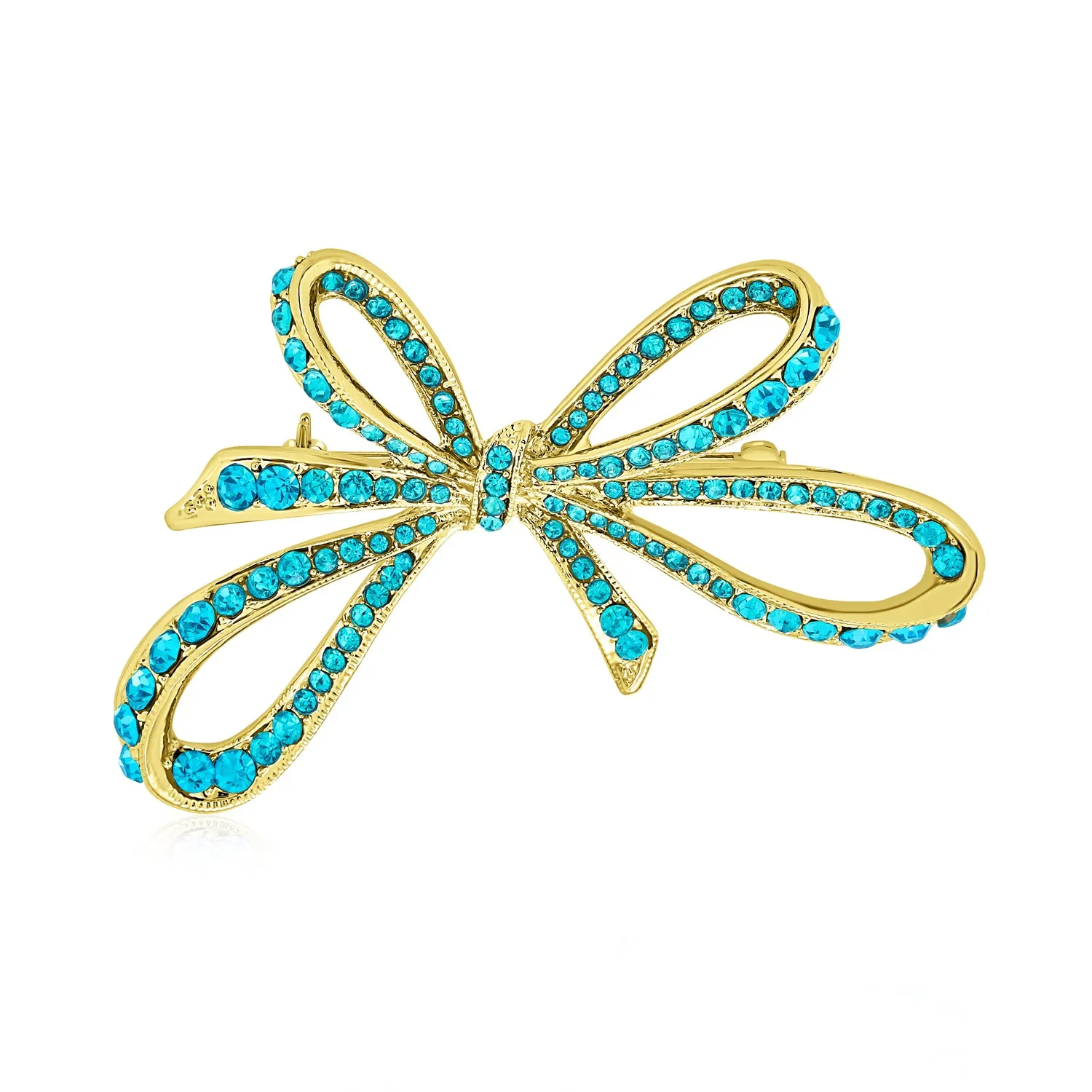 Winter Wedding Aqua Blue Crystal Bridal Statement Ribbon Bow Brooch Pin GoldSilver