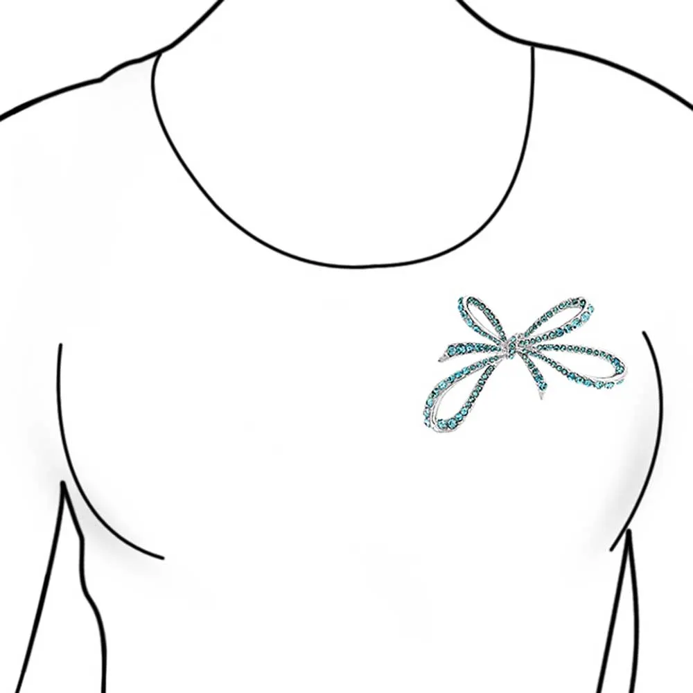 Winter Wedding Aqua Blue Crystal Bridal Statement Ribbon Bow Brooch Pin GoldSilver