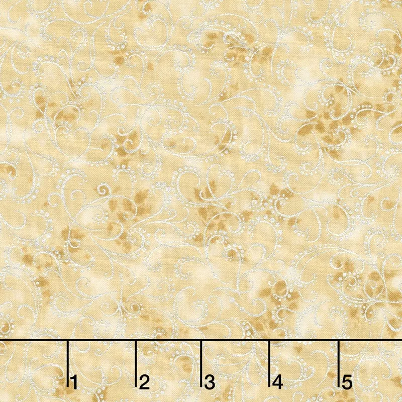 Winter's Grandeur - Champagne Ornate Scroll Champagne Metallic Yardage