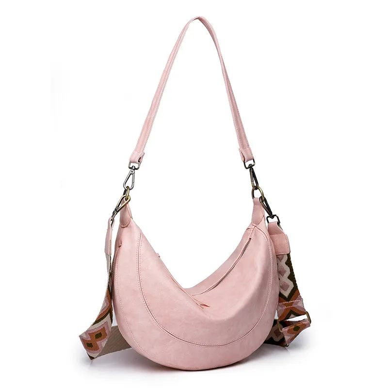 Women Leather Crescent Bag Crossbody Bag
