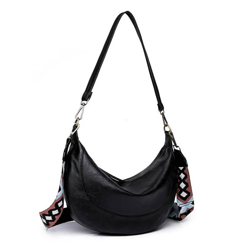 Women Leather Crescent Bag Crossbody Bag