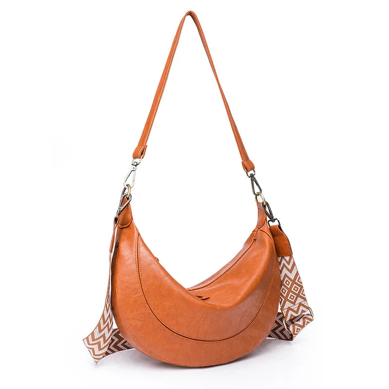 Women Leather Crescent Bag Crossbody Bag