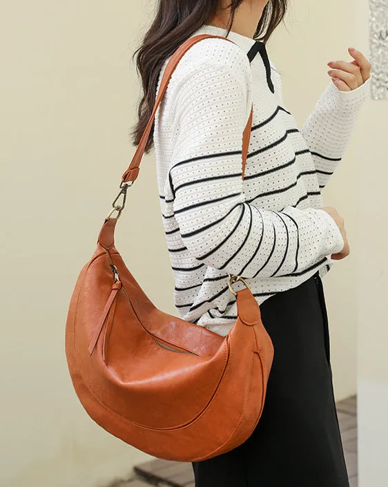 Women Leather Crescent Bag Crossbody Bag