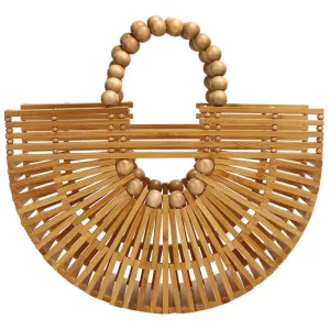 Wood Bead Handle Bamboo Clutch Bag-Showtown