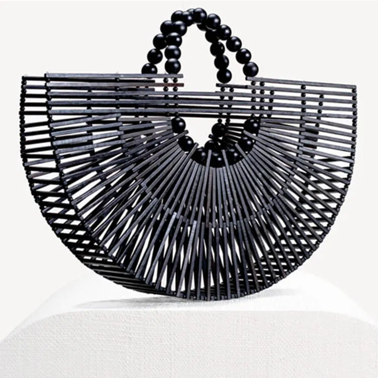 Wood Bead Handle Bamboo Clutch Bag-Showtown