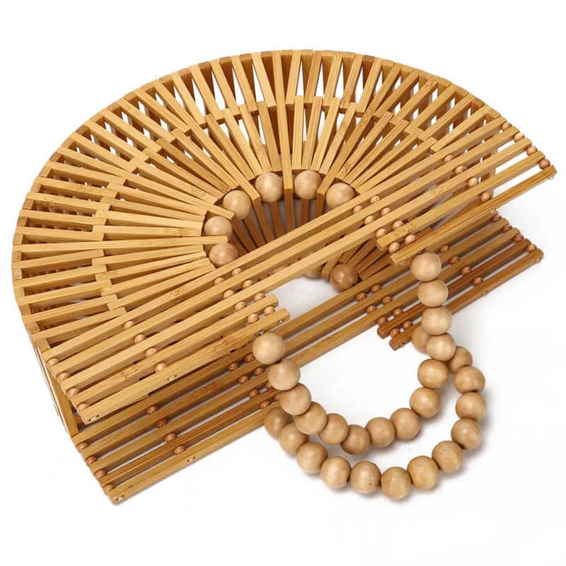 Wood Bead Handle Bamboo Clutch Bag-Showtown