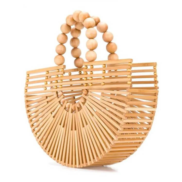 Wood Bead Handle Bamboo Clutch Bag-Showtown