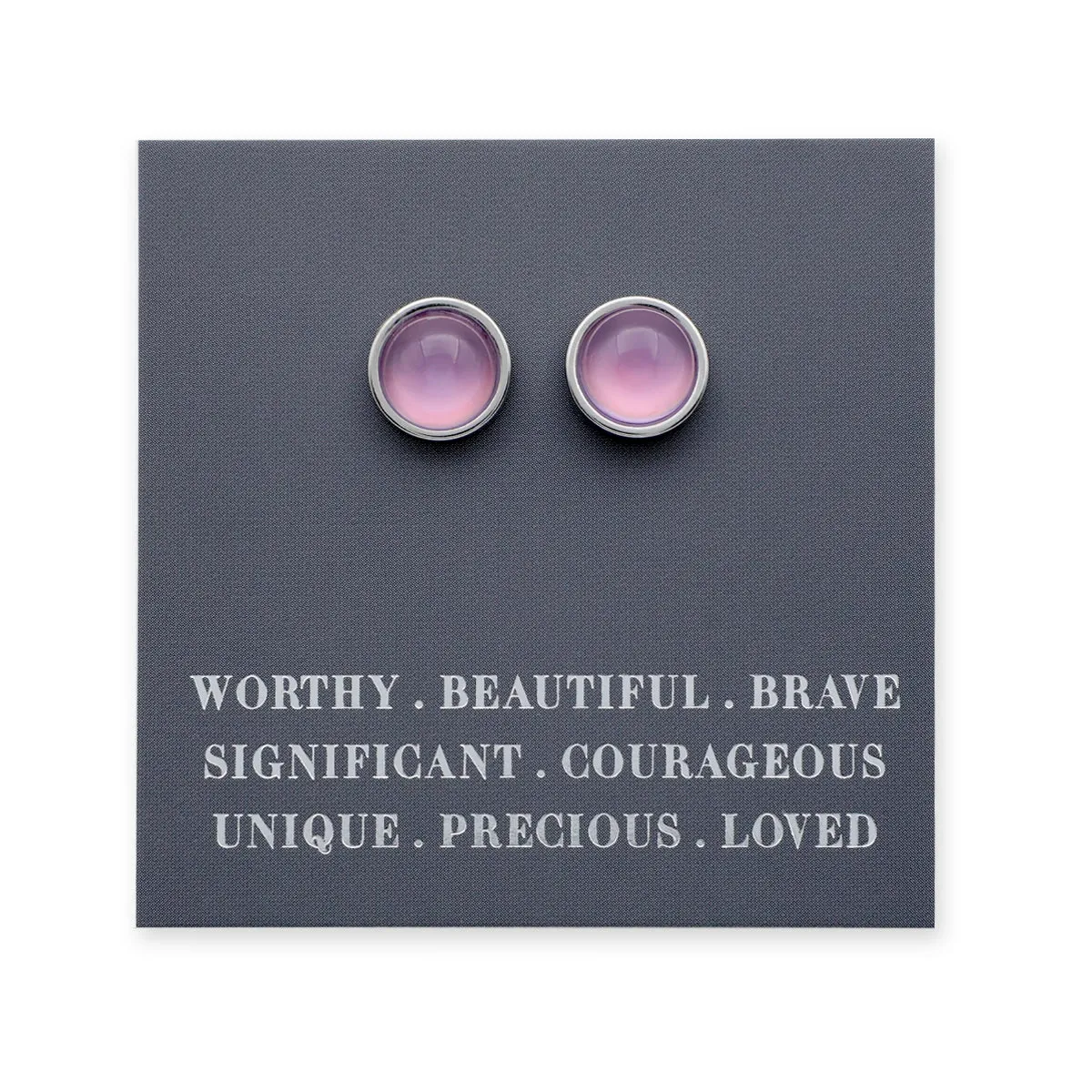 Worthy Beautiful Brave - Silver Stainless Steel 8mm Circle Studs - Soft Plum Pearl Resin (11433)