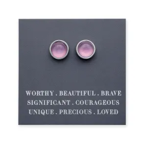 Worthy Beautiful Brave - Silver Stainless Steel 8mm Circle Studs - Soft Plum Pearl Resin (11433)