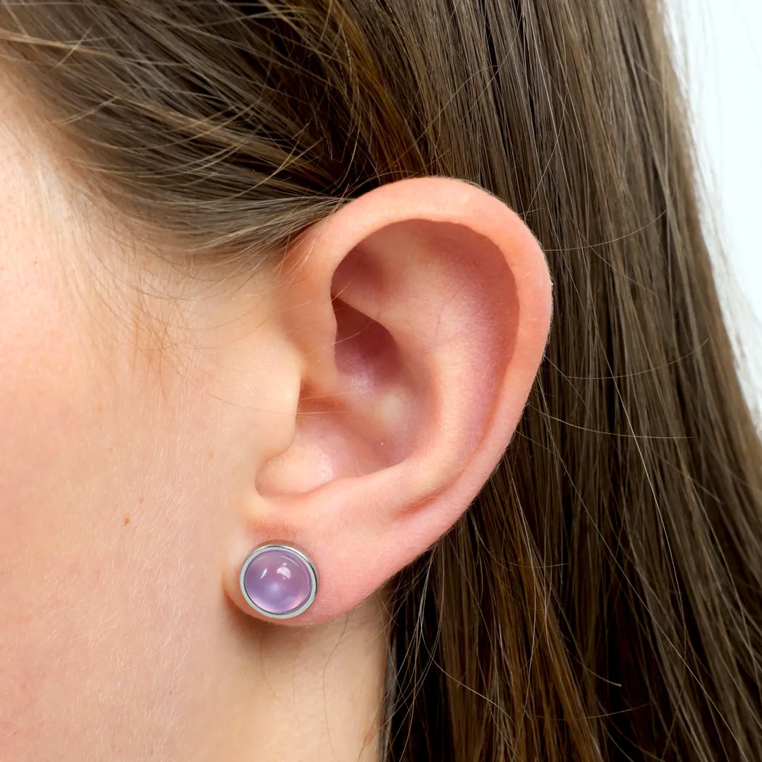 Worthy Beautiful Brave - Silver Stainless Steel 8mm Circle Studs - Soft Plum Pearl Resin (11433)