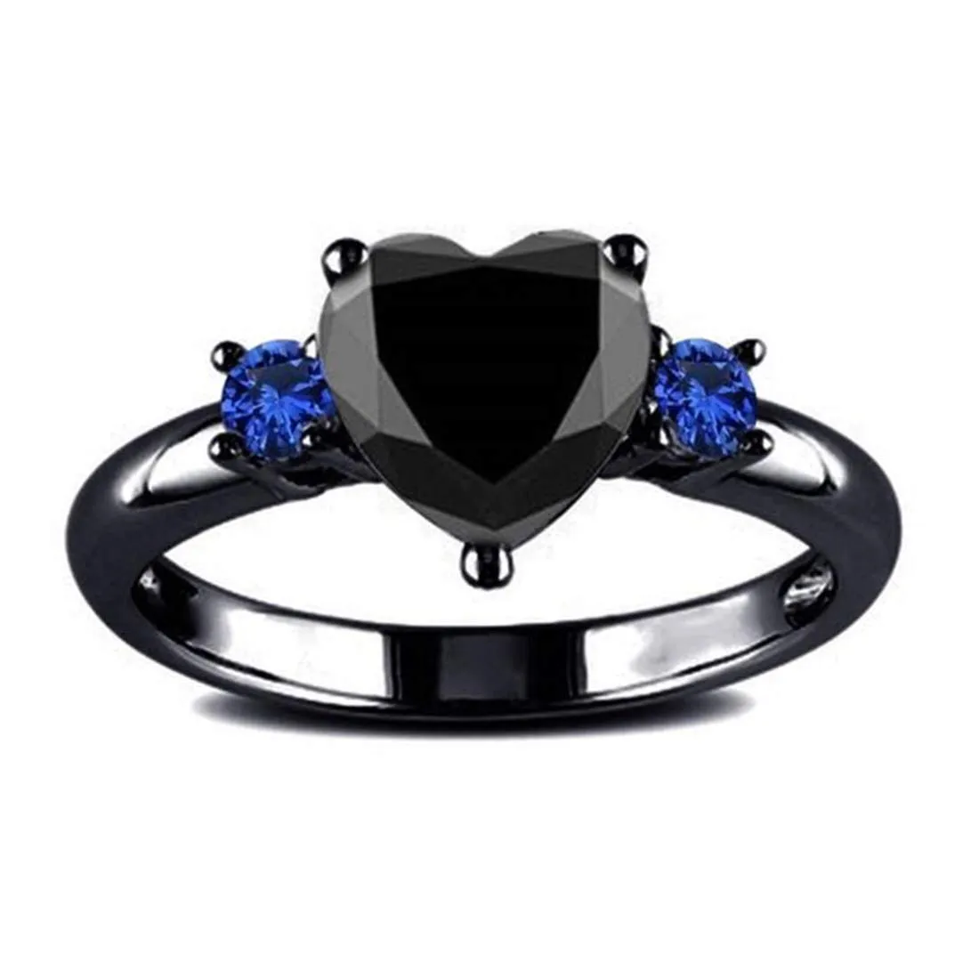 Yellow Chimes Elegant Design Black Love Heart Crystal Black Gun Plated Stylish Rings for Women and Girl's