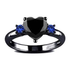 Yellow Chimes Elegant Design Black Love Heart Crystal Black Gun Plated Stylish Rings for Women and Girl's