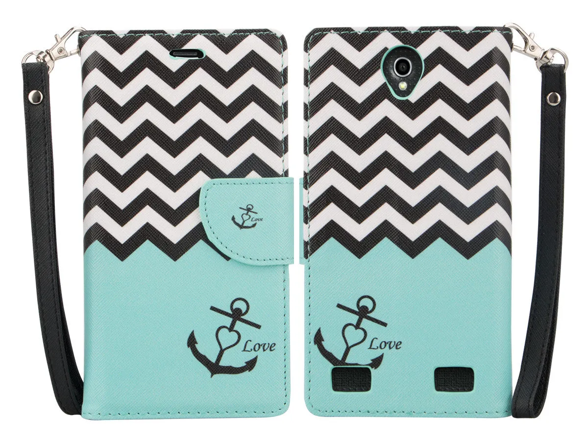 ZTE ZMAX 2 | Z958 Case, Wrist Strap Magnetic Fold[Kickstand] Pu Leather Wallet Case with ID & Credit Card Slots for ZTE ZMAX 2 - Teal Anchor