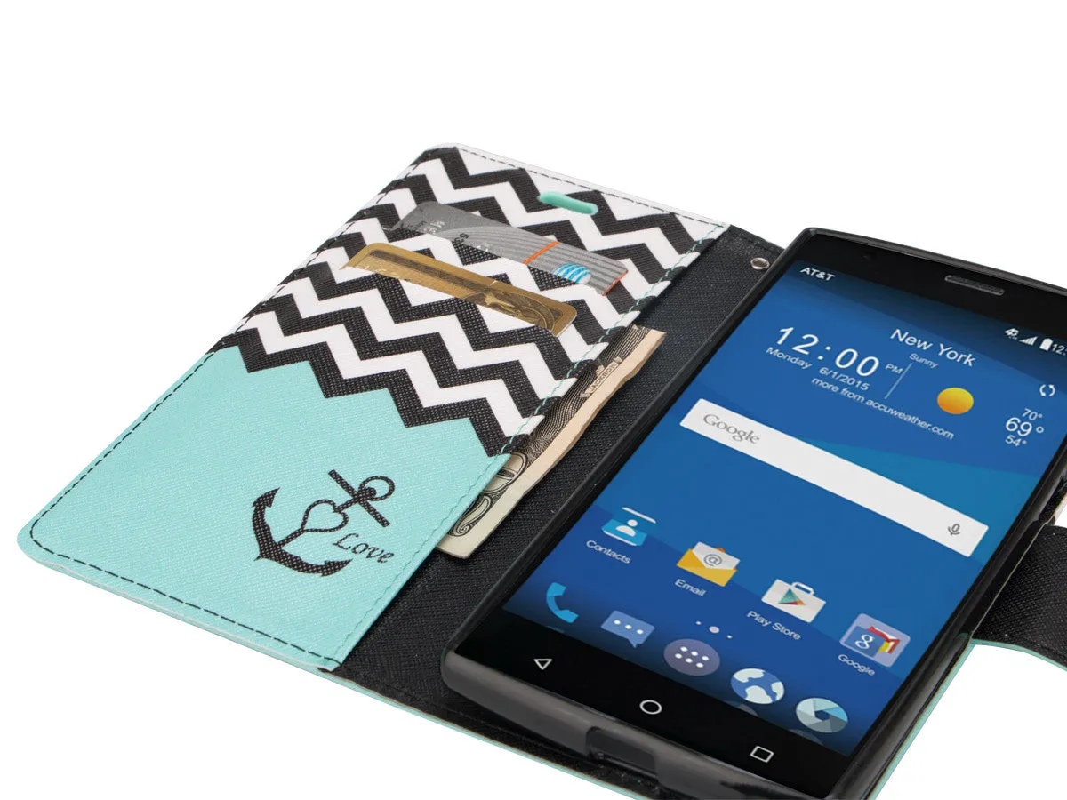 ZTE ZMAX 2 | Z958 Case, Wrist Strap Magnetic Fold[Kickstand] Pu Leather Wallet Case with ID & Credit Card Slots for ZTE ZMAX 2 - Teal Anchor